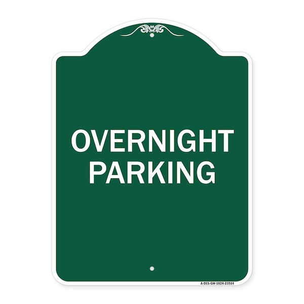 Signmission Designer Series Sign-Overnight Parking, Green & White Aluminum Sign, 18" x 24", GW-1824-23514 A-DES-GW-1824-23514 - main